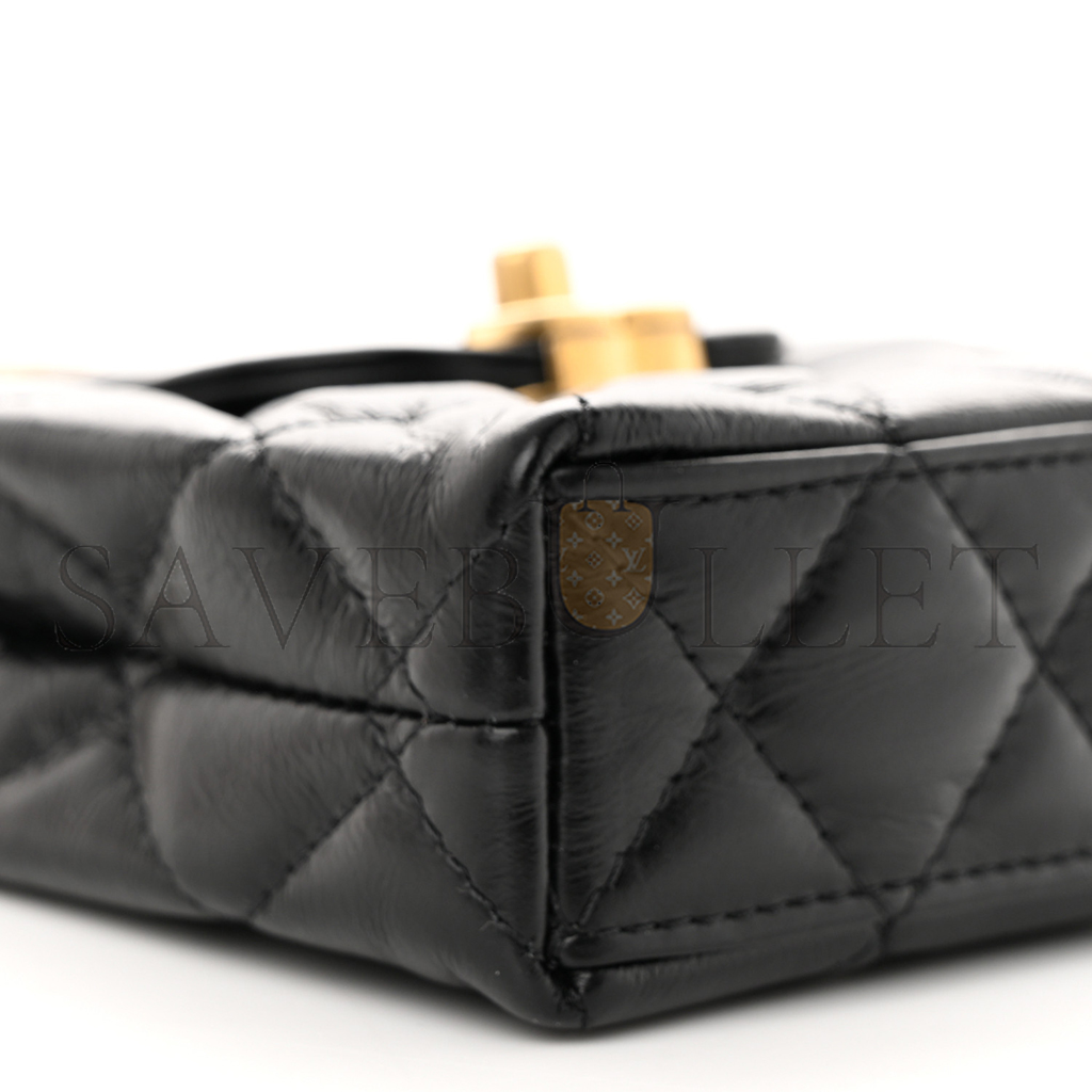 Ch*el shiny calfskin quilted mini nano kelly shopper black (12.5*8.3*4cm)
